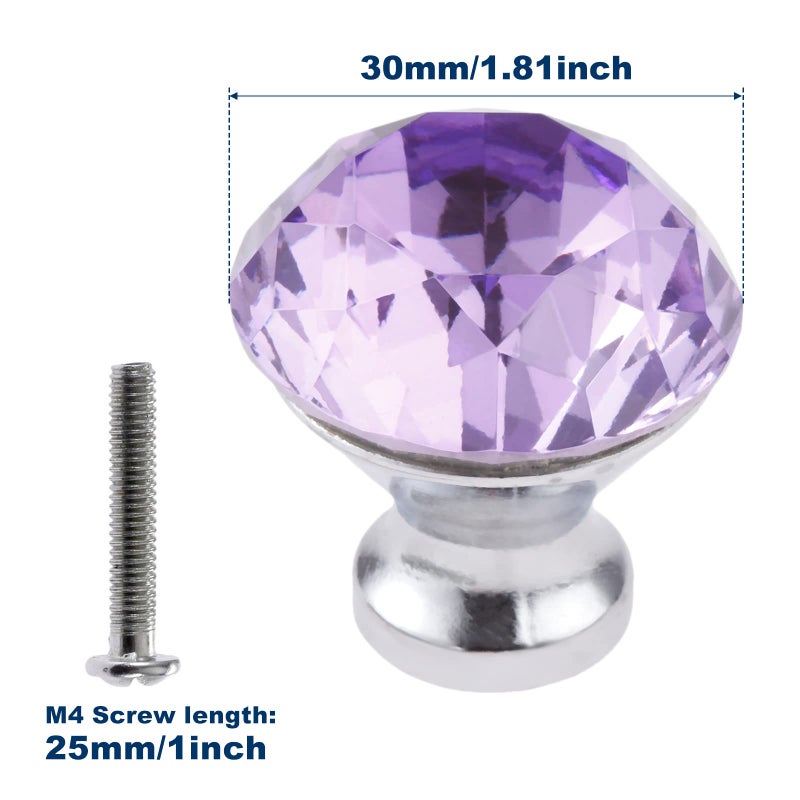 Yetaha Purple Crystal Knobs, 5PCS Glass Drawer Pulls Diamond Shape Cabinet Handles for Dresser Closet Wardrobe Cupboard Bedroom Kitchen Furniture Decoration, with Screws - Image 2